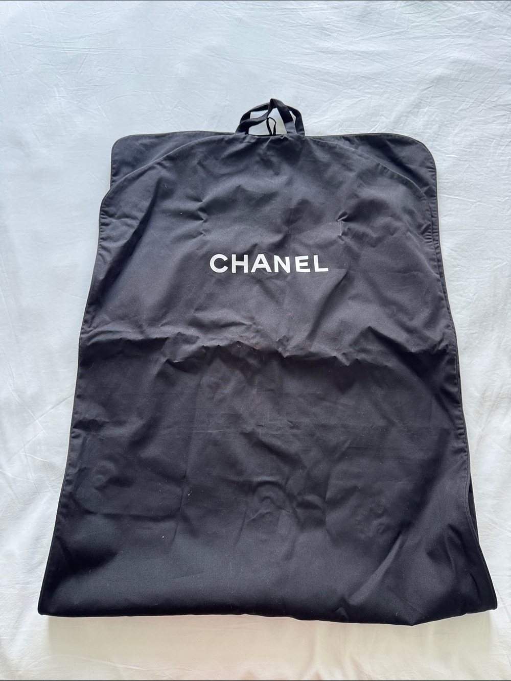 CHANEL Black Garment Bag with White Logo